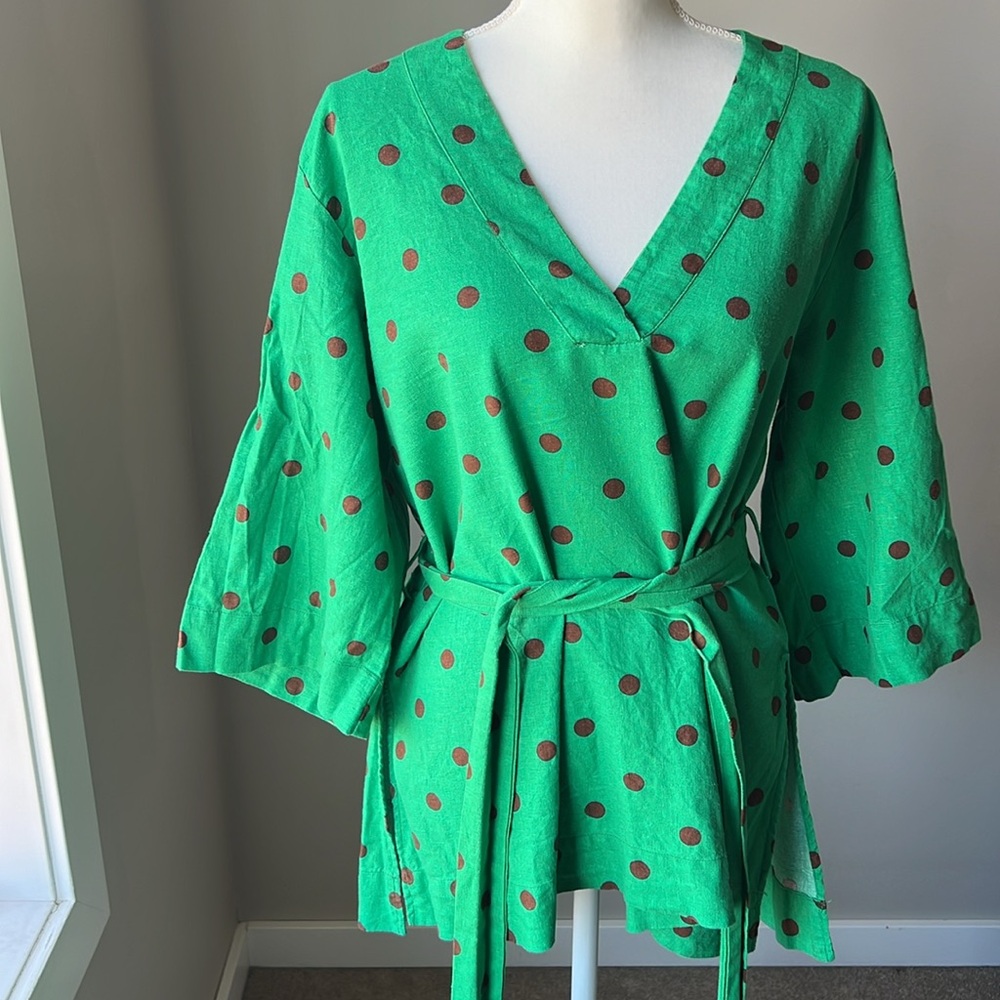 Zara Polka Dot Linen Tunic - Picture 3 of 13